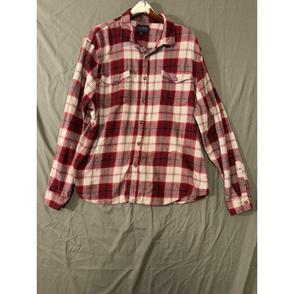 Lucky Brand Mens XXL Flannel Shirt Red White Plaid Long Sleeve Button Down